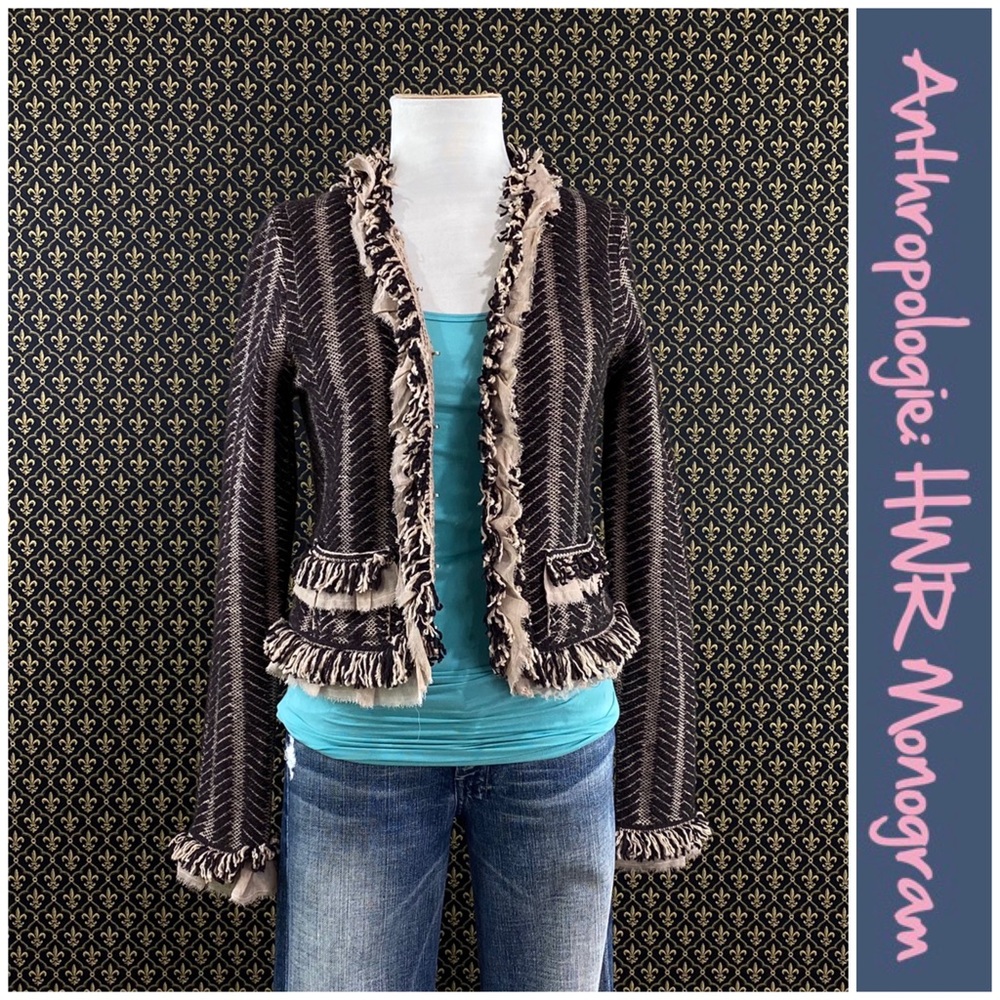2004 Anthro "Fringe Trim Cardigan" HWR Monogram